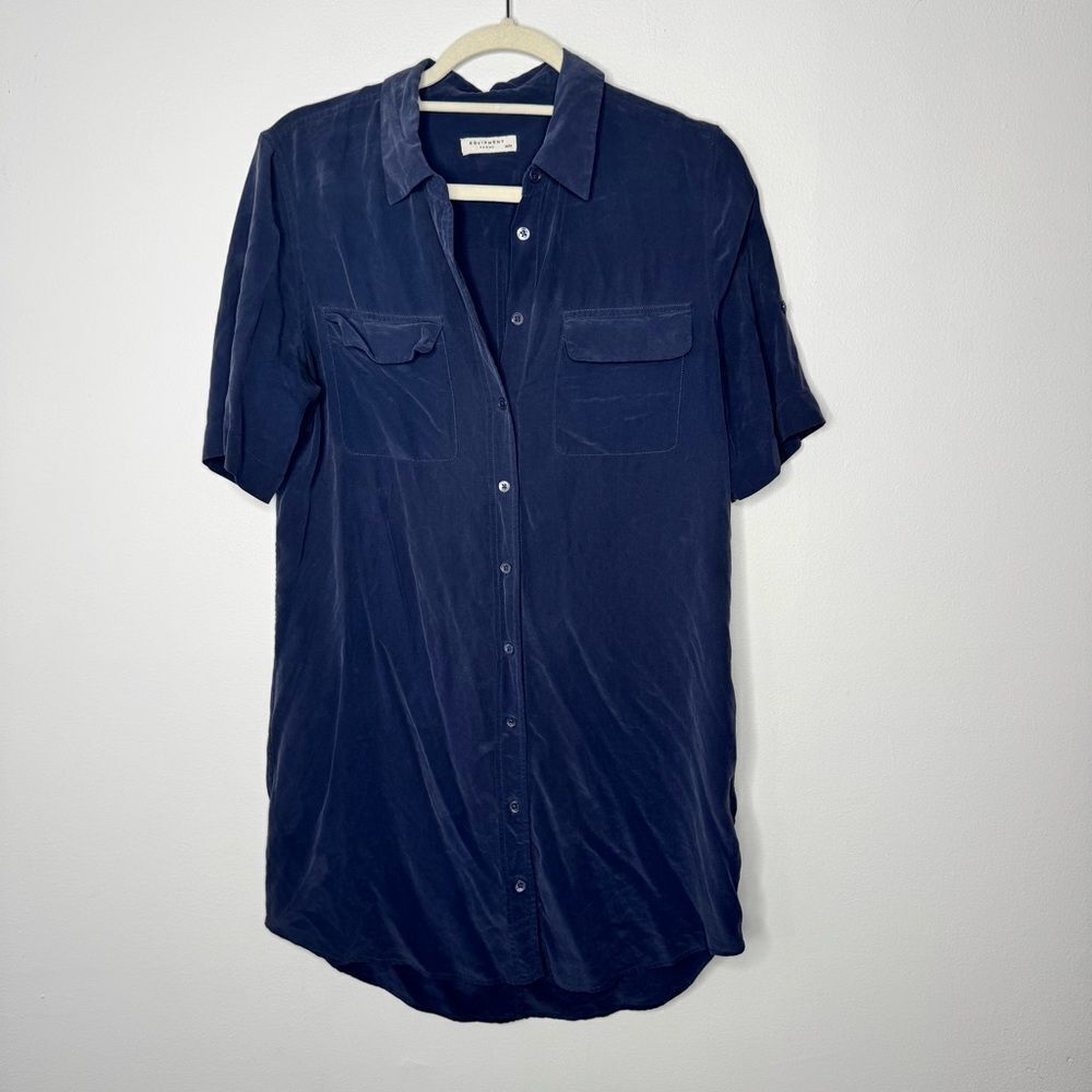 Equipment femme blue silk shirt dress size medium